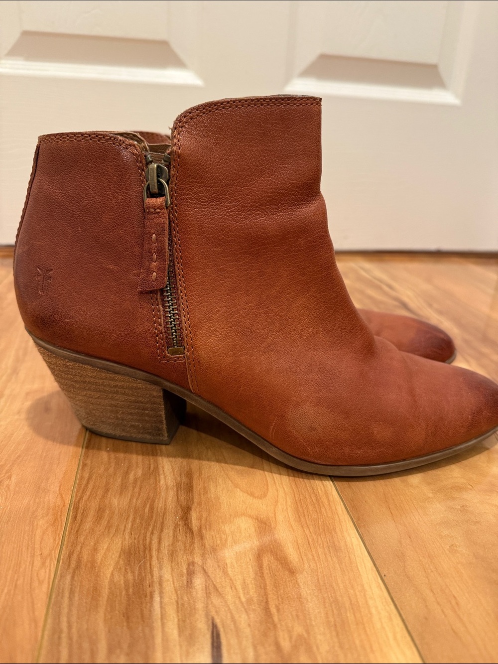 Frye Women's Brown Leather Ankle Boot with Side Zip
